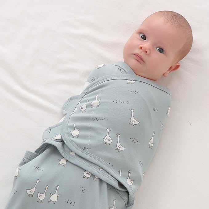 insular Baby Swaddle Wrap, Swaddle Blanket for Newborn and Infant, Adjustable Swaddling Set for Boy and Girl, Soft Cotton Baby Sleep Sack 3 Pack, Beige Swan, Small(0-3 Month)