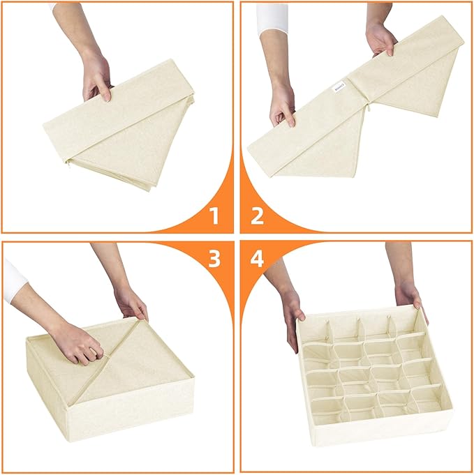 Criusia 6 Pcs Drawer Organizer Clothes - 90 Cells Closet Organizers and Storage for Baby Nursery - Washable Fabric Dresser Organizer Dividers for Sock Underwear Bra Dorm Room Essentials (Beige)
