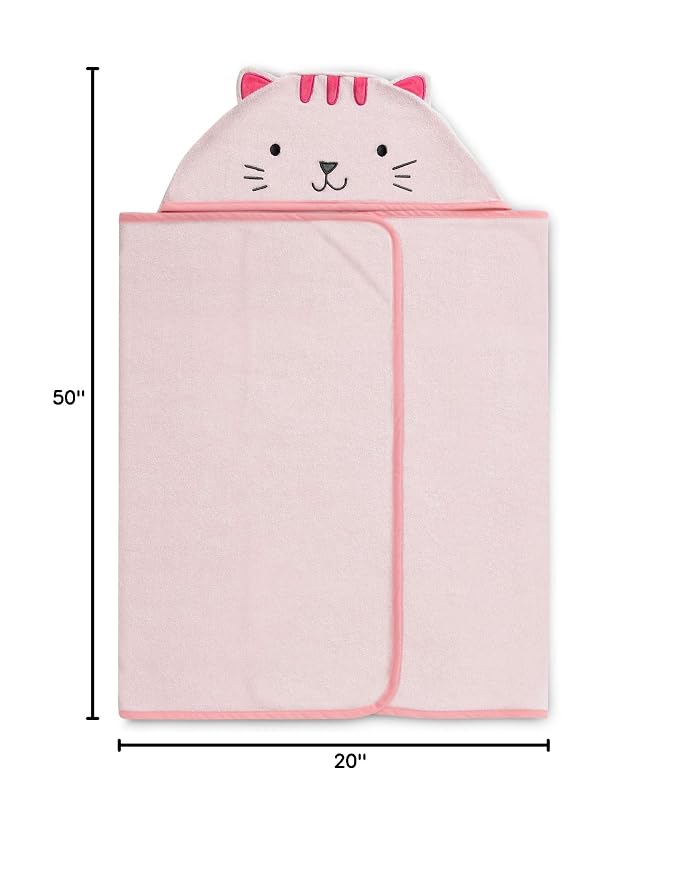 Delta Children Personalized Kids Hooded Bath Towel with Pockets - Super Soft and Absorbent- Great Gift for Boys and Girls, Pink Cat