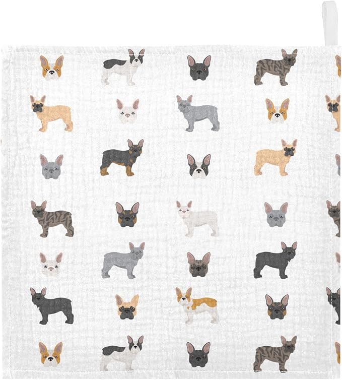vvfelixl Baby Cotton Washcloths Different French Bulldog Infants Bath Towel for Unisex Puppy Face Towels for Newborn, Natural Baby Wipes Delicate Skin, 11.8 X 11.8 inch, one sizex5