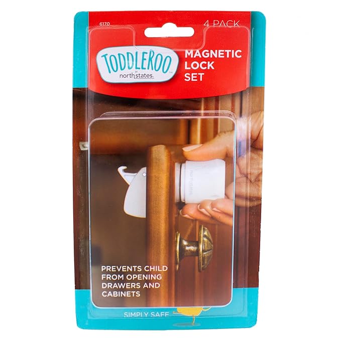 Toddleroo by North States - Magnetic Cabinet Locks for Baby Proofing: Child Proof Cabinet & Drawer Locks - 4 Pack - White