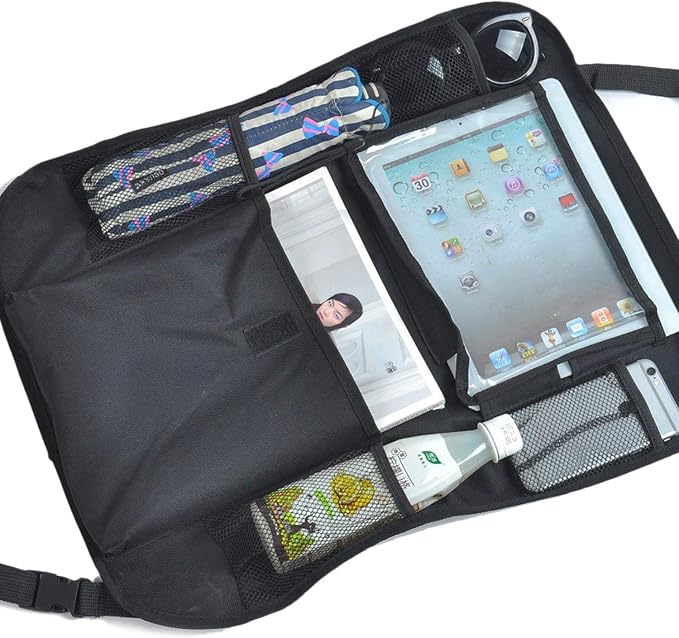 Car Organizer Back Seat Travel Storage with Cup Holders & Tablet Pouch Kick Mats