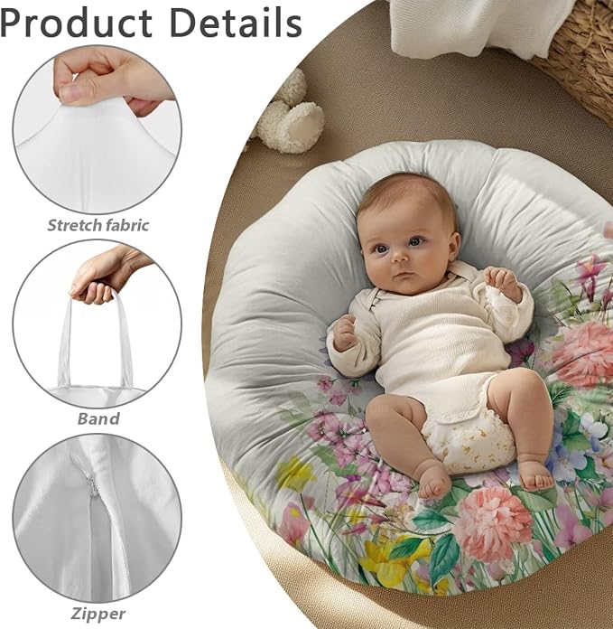 Hummingbird Nursing Pillow Cover Floral Neutral Breastfeeding Pillow Cover Fits 26in*24in Nursing Pillow for Baby Boy Girl,Neutral Baby Nursing Pillow Cover Pillow Not Included