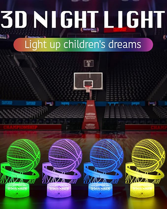 Basketball Night Light,3D Illusion Led Lamp, 16 Colors Dimmable with Remote Control Smart Touch, Best Christmas Birthday Gift for 3,4,5,6,7,8 Year Old Boy Girl Kids,Suitable for Basketball Fans