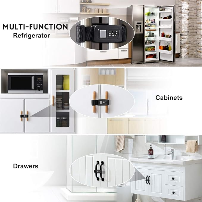 Child Safety Refrigerator Door Lock, Baby Kids Multi-Functional Cabinets Latches, Fit Closed Handle Cabinets, Fridge, Kitchen, Oven (Long)