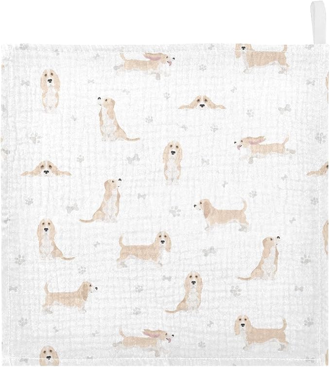 vvfelixl Baby Cotton Washcloths Basset Hound Dog Infants Bath Towel for Unisex Face Towels for Newborn, Natural Baby Wipes Delicate Skin, 11.8 X 11.8 inch, one sizex3