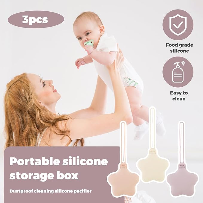 3PCS Pacifier Holder Case, Portable Silicone Pacifier Storage Pacifier Container, Baby Pacifier Silicone Holder Pouch for Newborn, Safe and Soft Material Silicone Pacifier Cover Pacifier Bags
