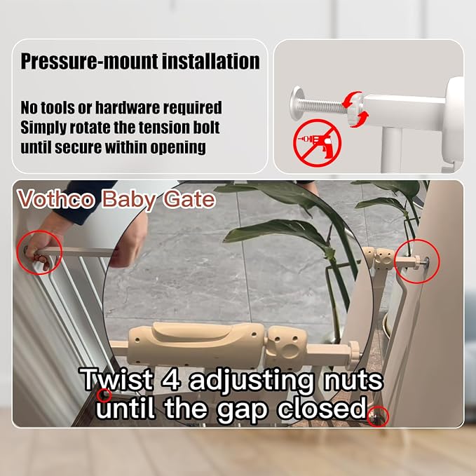 Extra Wide Baby Gate 53-57.5 Inch, Tension Mounted No Drilling, Auto Close Indoor Safety Gate for Stairs & Doorways - Metal Design for Kids and Pets, White