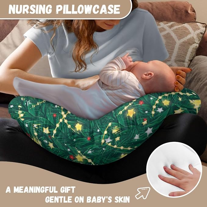 Christmas Lights Breast Feeding Pillow Covers Stain Resistant Cozy Cover with Hidden Zipper for Baby Boy and Girls Nursing Pillow Support Case, Easy to Put On & Remove