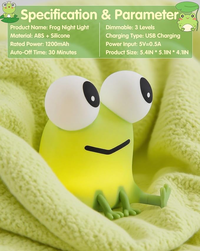 YISUN Frog Night Light for Kids, Soft Silicone Nursery Night Lamp Rechargeable LED Bedside Lamp with Timer, Cute Squishy Lamp for Boys Girls Christmas Gifts Room Decor Kawaii Toys
