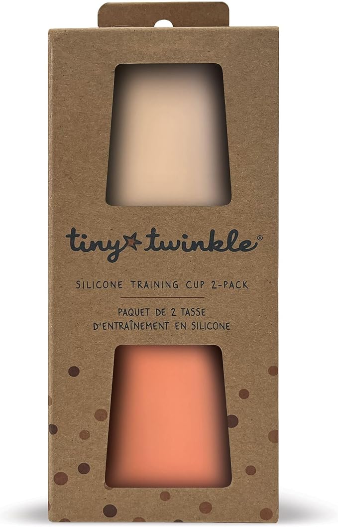 Tiny Twinkle Training Cup 2 Pack - Silicone Cups for Independent Drinking for Baby and Toddler, Baby Led Weaning Supplies Soft Open Cup For Baby (Sand, Coral)
