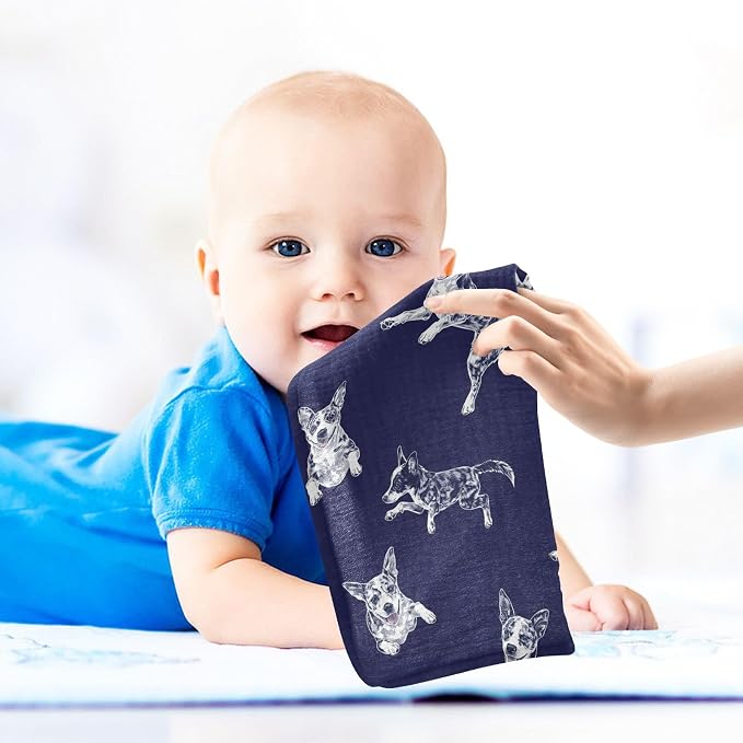 vvfelixl Baby Muslin Washcloths Blue Heeler Dog Baby Burp Cloths Cotton Babys Face Towel for Infants Soft 11.8 X 11.8 in, 3 Pack