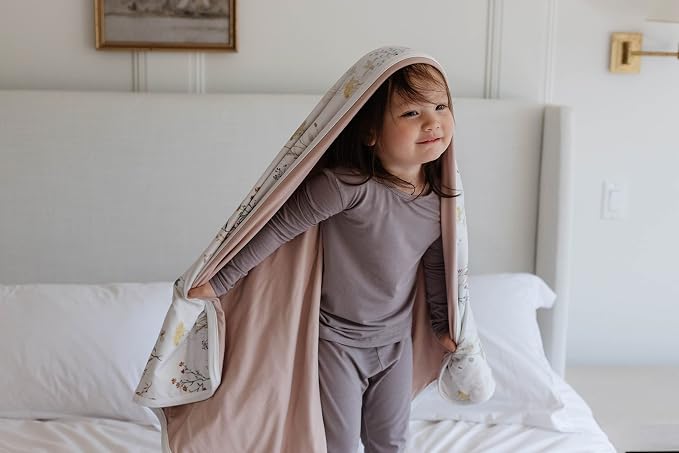Pobibaby Premium Baby Blanket for Girls - Soft Stretchy Jersey Knit Cotton Quilt for Baby Girl, 3-Layer Crib Blanket and Toddler Blankets for Girls, 50x50 Soft Warm Cozy Nursery Bed (Wildflower)