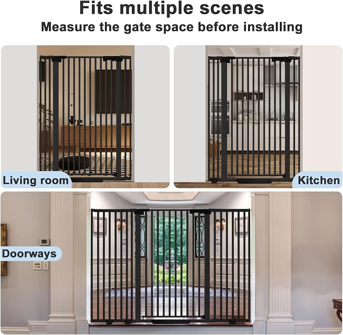 51" Extra Tall Cat Gate for Doorway/Hallway, 30-62.5" Wide,Pressure Mounted Pet & Dog Gates Walk Through, Cat Fence Indoor No Drilling,Auto Close,Black