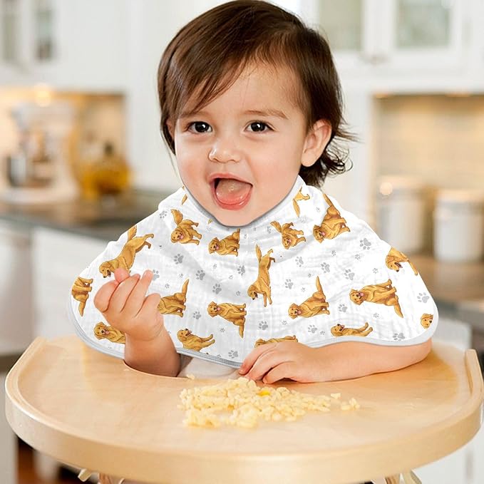 1 Pack Muslin Burp Cloths Golden Dogs Paw Prints White Cotton Baby Burp Cloths Absorbent Burping Cloth Soft Spit Up Rags for Newborn Boys Girls 22x11 Inch