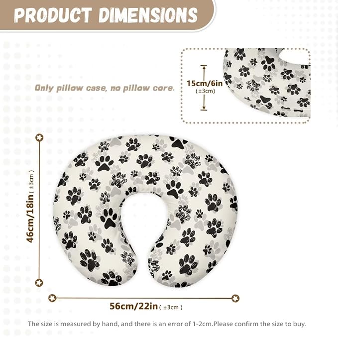 Dog Paws Nursing Pillow Case for Newborn Babies Skin-Friendly Breathable Feeding Pillows Support Cover with Hidden Zipper for Boys Girls New Parents Gift