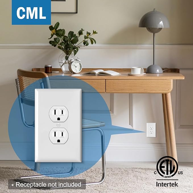 CML 40 Pack Oversized Duplex Outlet Covers, Jumbo Electrical Outlet Wall Plate, 1-Gang Large White Switch Plates, Dual Receptacle Faceplate, Over-Size 3.5??x 5.5?? Impact Resistant, ETL Listed