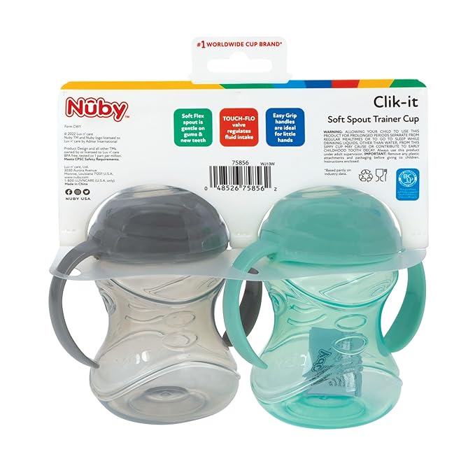 Nuby Clik-It No-Spill Soft Spout Training Sippy Cup with Handles - 10 Oz - 4+ Months - Neutral, (Pack of 24)