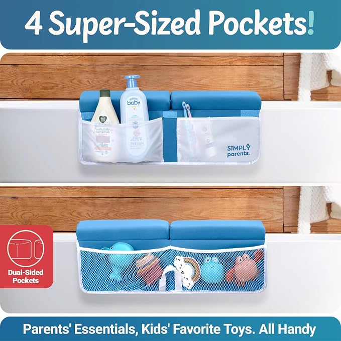 Simply Parents Comfortable Baby Bath Kneeler and Elbow Rest Pad Set - Quick-Dry Non-Slip Bath Kneeling Pad for Bathing Baby, Baby Bath Time Essentials for Newborn, Baby Bath Accessories for Tub, Blue