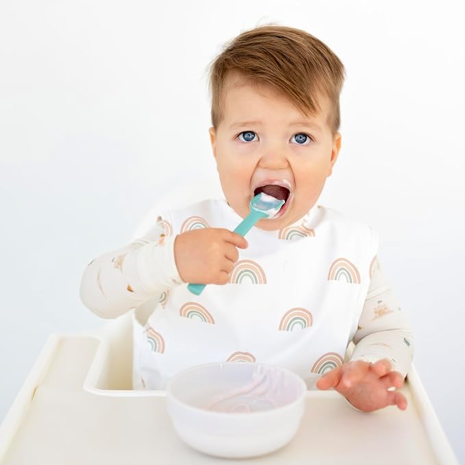 Ryan & Rose Ultimate Baby Utensil Set of 3 Silicone Baby Spoons Silicone feeding set for baby led weaning, self feeding 6 months, toddler utensils (Seaglass) (Pack of 2)