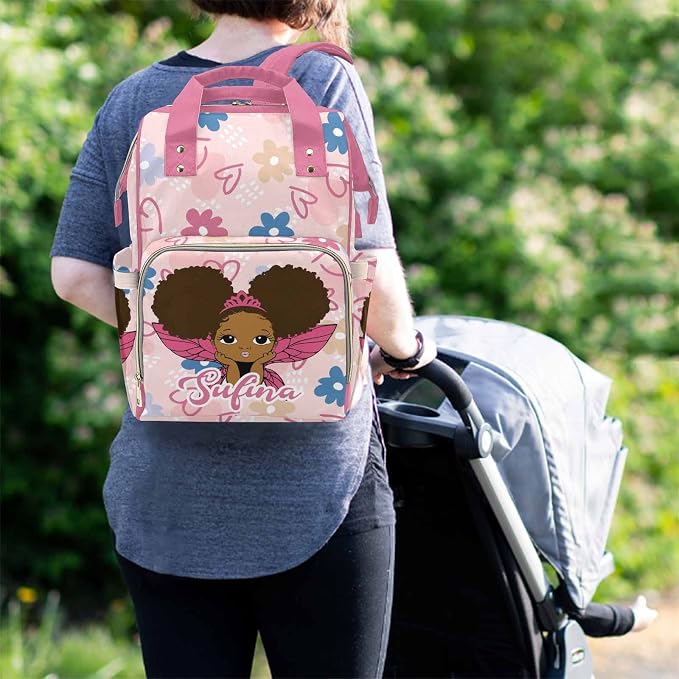 M YESCUSTOM Large Capacity Custom Multi-Function Mommy Bag Custom Flower & Love Heart Diaper Bag Unisex Travel for Mom Dad