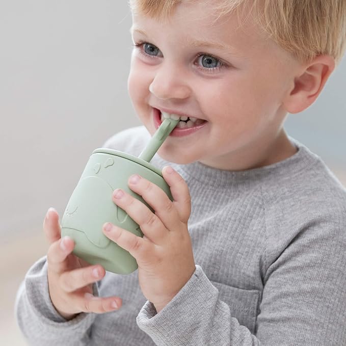 Done by Deer Peekaboo Straw Cup 2-Pack Wally Green – Toddler Cups with Straws – Spill-Proof, Easy-to-Clean, and Shatterproof