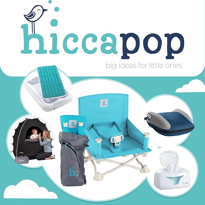 Hiccapop OmniBoost Travel Booster Seat with Tray for Baby | Folding Portable Seat for Dining Table, Camping, Beach, Grandma?™s | Tip-Free Design Straps to Kitchen Chairs