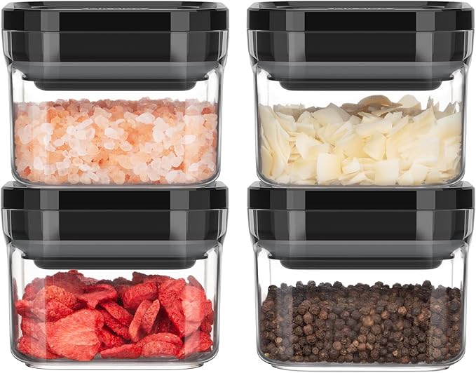 MR.SIGA 4 Pack Airtight Food Storage Container Set, BPA Free Kitchen Pantry Organization Canisters, One-handed Airtight Cereal Snack Candy Storage Containers, 360ml / 12.2oz, Small, Black