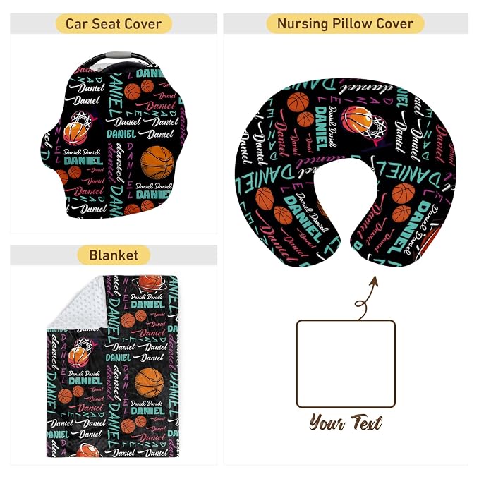 Baby Nursing Pillow Cover - Personalized Name Basketball Theme Breastfeeding U-Shaped for Bottle Feeding, Ultra Soft Comfortable Breastfeeding Pillow Cover for Infant Baby Boys and Girls