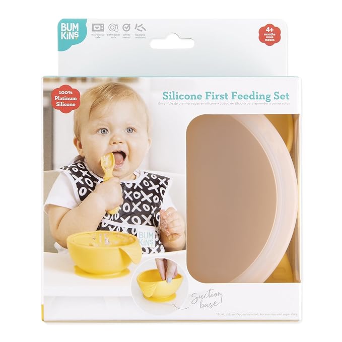 Bumkins Baby Bowl, Silicone Feeding Set with Suction for Baby and Toddler, Includes Spoon and Lid, First Feeding Set, Training Essentials for Baby Led Weaning for Babies 4 Months Up, Pineapple