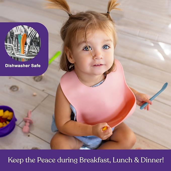 Silicone Baby Spoons First Stage - Self Feeding Utensils for Infants - Soft & Gentle on Gums - BPA Free Set (Pastel6)