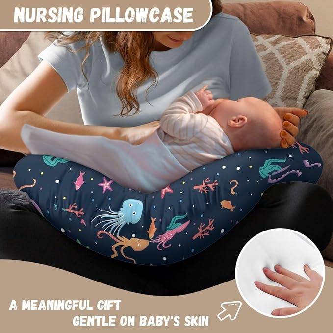 Colorful Octopus Nursing Pillow Cover, Fits The Original Support for Breastfeeding, Bottle Feeding, and Bonding Comfortable Slipcover for Baby Girl and Boy