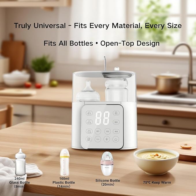 Double Bottle Warmer, LSZY Baby Bottle & Food Heater -Fast Milk Warmer for Breastmilk/Formula w/20 Bags, 45/75/100°C, 24H Keep Warm, Sanitize, Thaw Egg Cooker