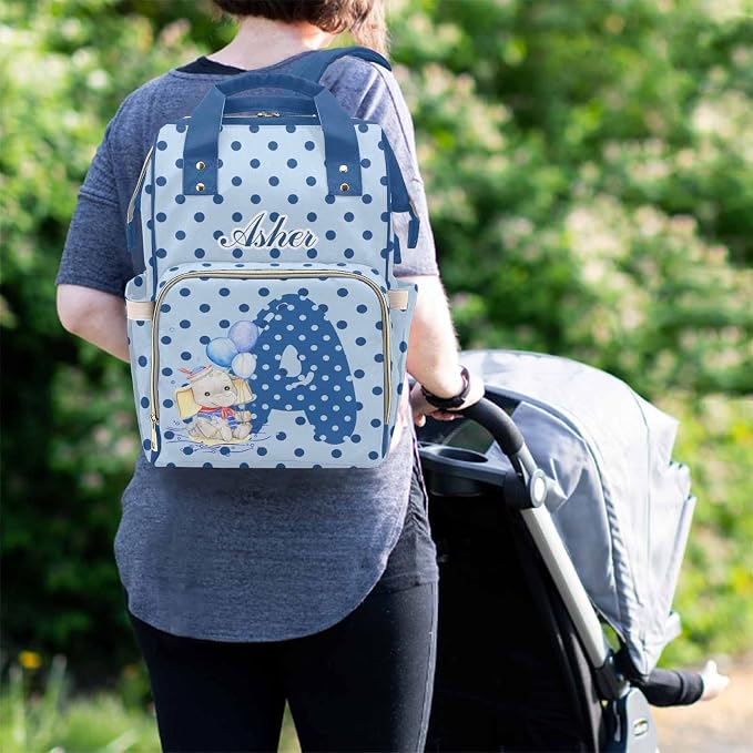M YESCUSTOM Personalized Diaper Bag Backpack with Name Letter Custom Polka Dot Mommy Bag for Men Women Customized Newborn Gift