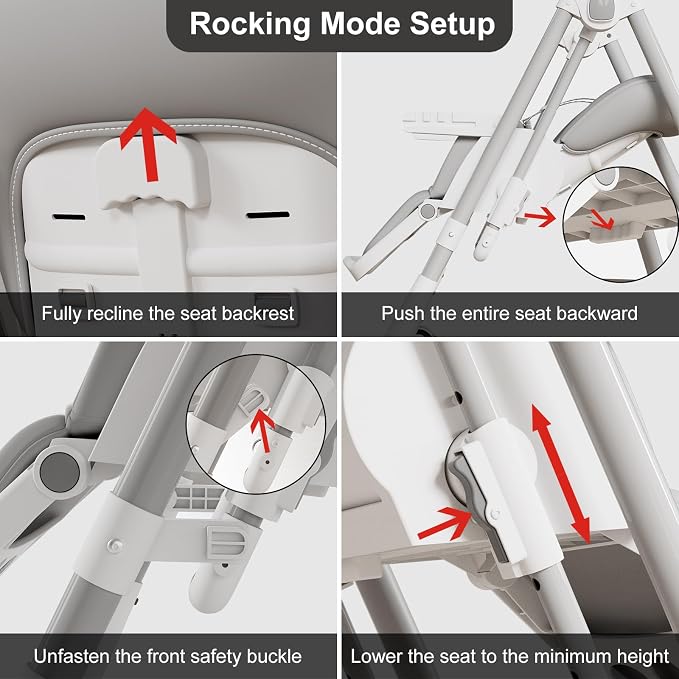 High Chairs for Babies and Toddlers Convert to Baby Rocker Foldable High Chair Adjustable Convertible with Reclining Seat & Leg Rest, 3-in-1 with Tool-Free Assembly (Grey)