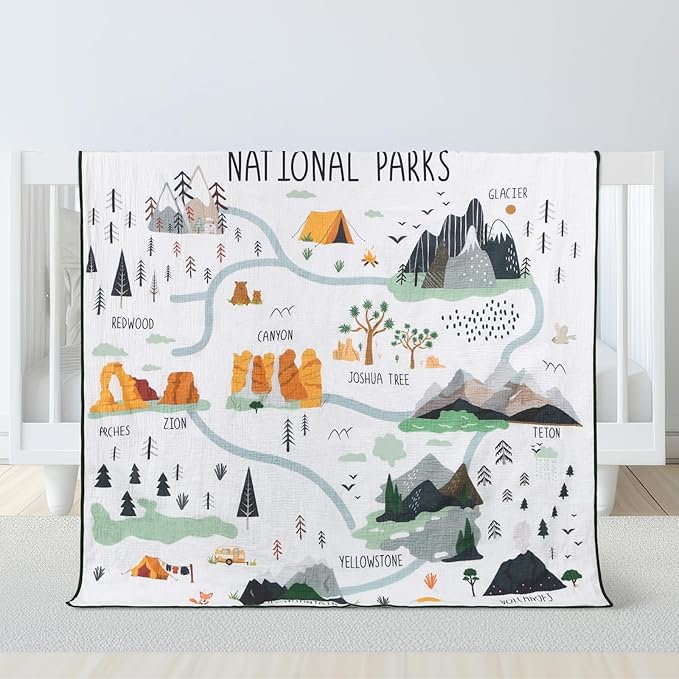 SmoothNovelty National Parks Muslin Blanket 47 x 47 Inch Warm Soft Cotton Muslin Swaddle Blanket Nursery Swaddling Wrap Quilt for Bedding Gift, Cold Weather, Adventure Hiking Camping Lovers