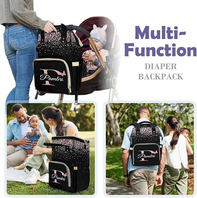 Custom Baby Diaper Bag with Name, Personalized Diaper Backpack for Mom, Waterproof Travel Bag for Girl or Boy Gift