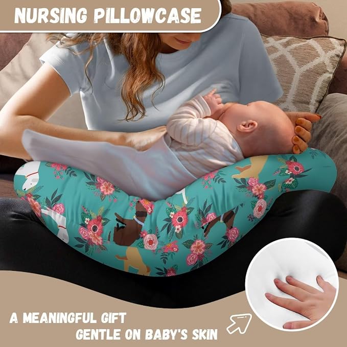 Dog Flowers Baby Nursing Pillow Cover with Hidden Zipper Soft Breathable Fabric Bottle & Breastfeeding Pillowcase for Home Nursery Room Sofa Car Decor