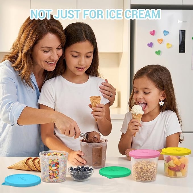 SOPHICO Ice Cream Pint Containers with Silicone Lids, Freezer Food Storage Tubs for Homemade IceCream, Meal Prep, Yogurt and Soup, Airtight & Dishwasher Safe (MEDIUM, 4 Pack)
