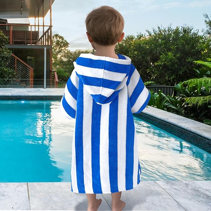 VOOVA & MOVAS Toddler Poncho Towels with Hood, Oversized (2-4Years,22"X22") Made from 100% Soft Cotton,Absorbent Hooded Towels for Baby Boys,Perfect for Pool | Swimming | Bath | Beach,Blue Stripe