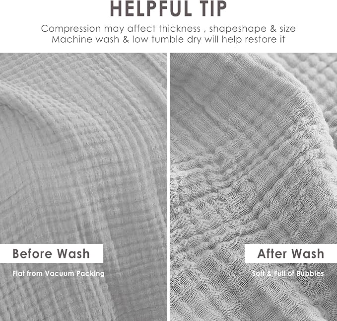 EMME Cotton Muslin Large Throw Blanket Couch 4-Layer Breathable Gauze Soft Lightweight Bed Blankets(Light Grey, 50"x71")