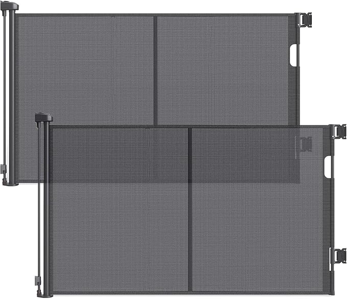 2 Pack Reinforced Retractable Baby Gates for Doorways, 60" Wide Retractable Dog Gate with Support Rods - Prevent Crawling Under, 5 Ft Wide Indoor Outdoor Retractable Gate Mesh Gate for Stairs, Black