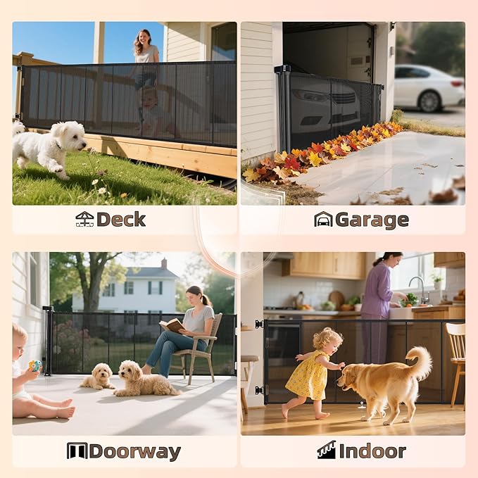 Miumoon 200 inch Retractable Baby Gates 42 inch Tall, Retractable Gate with Reinforced Strip Design to Prevent Crawling Through, 16 FT Outdoor Retractable Gates, Extra Wide Retractable Gate for Garage