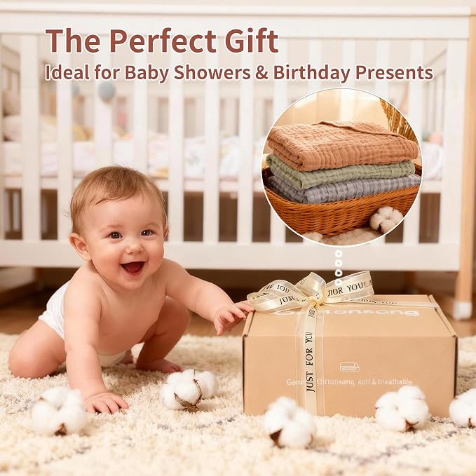 2 Pack 6-Layer Plain Muslin Baby Hooded Towels, 100% Pure Cotton, Zero Shrink, Ultra Soft Newborn Towels, 32x32 Inch Minimalist Neutral, Terracotta & Milan