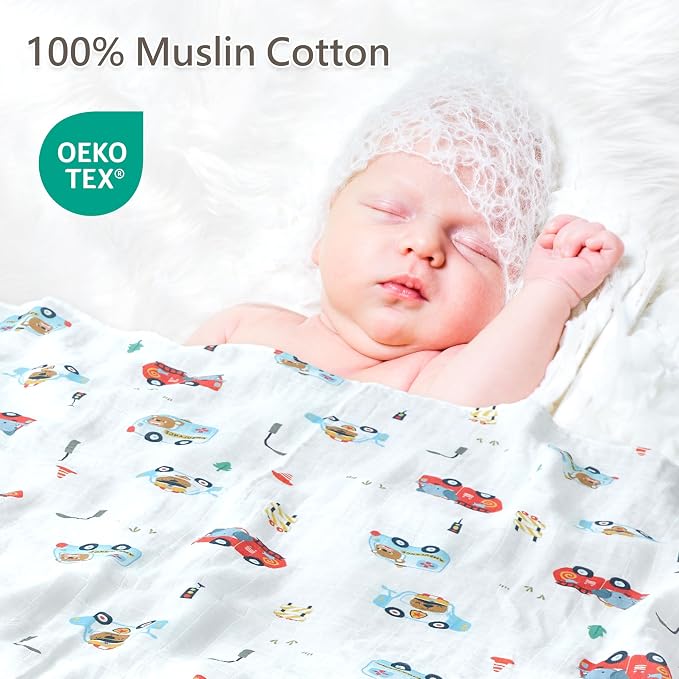 2-Pack Muslin Swaddle Blankets 47x47-100% Cotton Breathable Receiving Blankets for Newborn Baby, Soft Swaddling Wraps, Polka Dot Cruisers