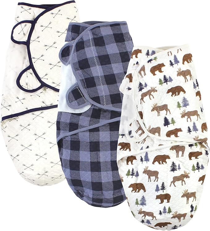 Hudson Baby Unisex Baby Quilted Cotton Swaddle Wrap 3pk, Moose Bear, 0-3 Months