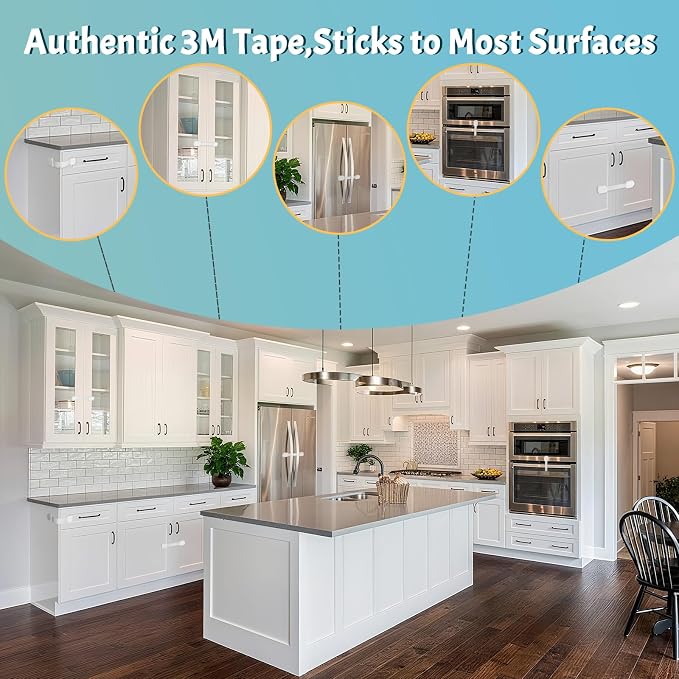 Safety Locks 6-Pack - Fridge & Cabinet Locks for Kids, 3M Adhesive, No Drilling, No Magnets, Adjustable 4.17-7.91in, Multi-Purpose for Kitchen, Dining, Bedroom, and Living Room