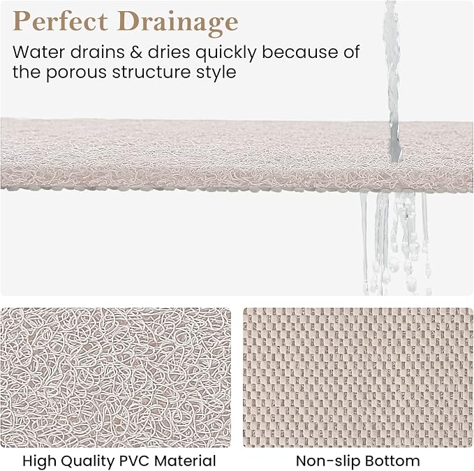 Shower Mat Bathtub Mat Non-Slip,24x24 inch, Soft Tub Mat with Drain,PVC Loofah Bath Mat (Phthalate Free) for Tub and Bathroom,Quick Drying,White