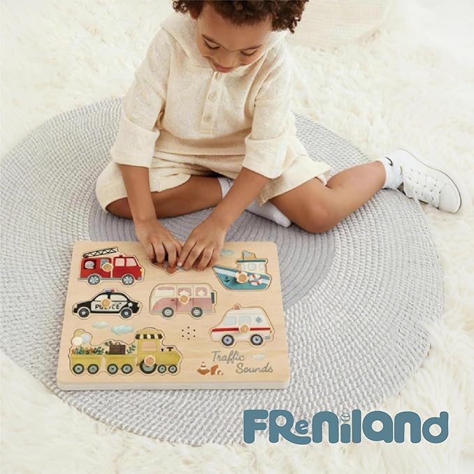Freniland Transportation Sound Puzzle for Toddlers, Wooden Vehicle Sound Puzzle with Realistic Sounds, Educational Toy for 18M+