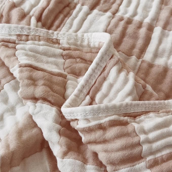 Ultra Soft Cozy 6-Layer Muslin Cotton Baby Blanket 41" x41” Breathable Lightweight Checkered Swaddle Blankets for Toddlers Baby Birthday Gifts All Seasons Both Sides Coffee
